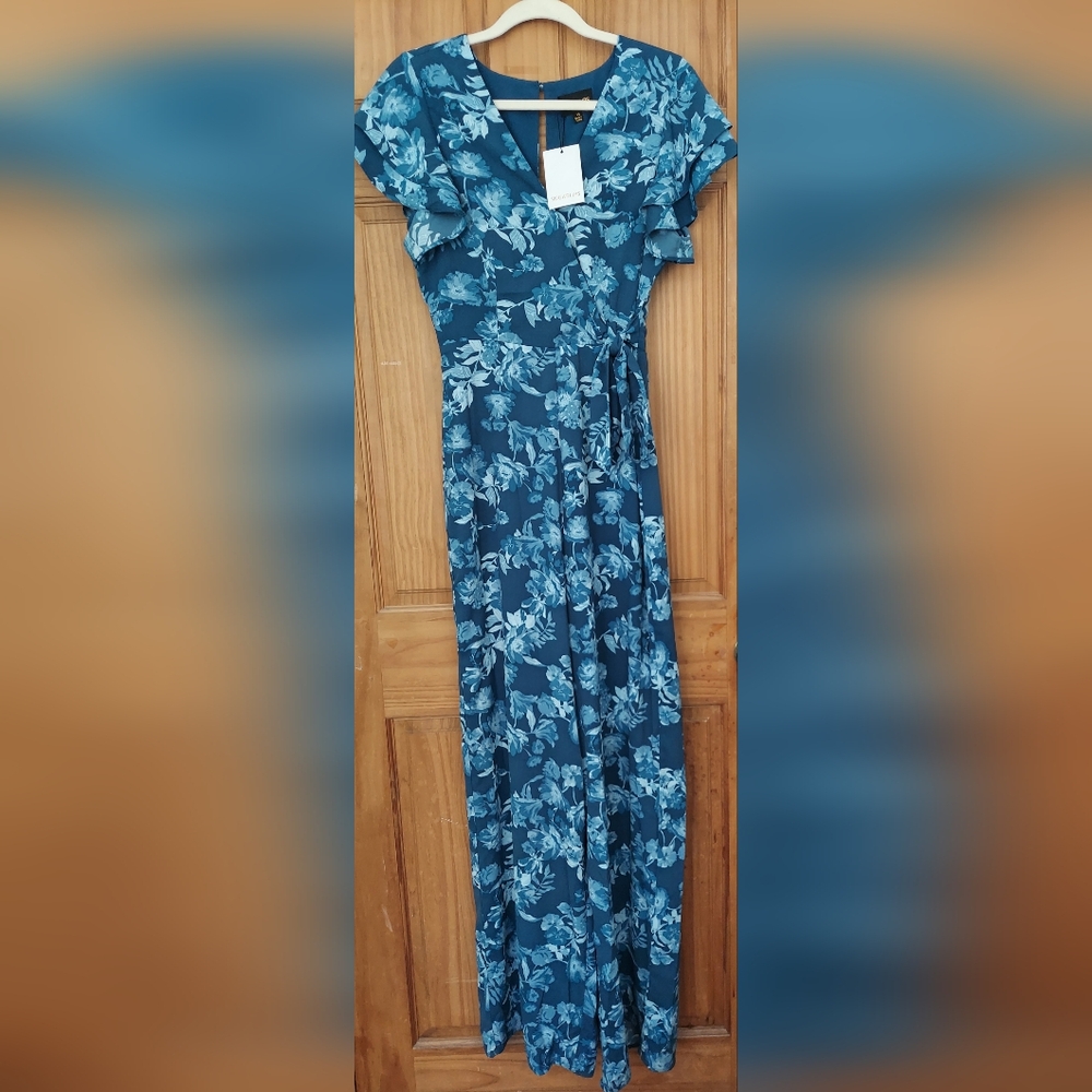 Sugarlips Floral Blue Pantsuit Women's Jumpsuit NWT Office Preppy Retro 90s Y2K - Picture 6 of 11